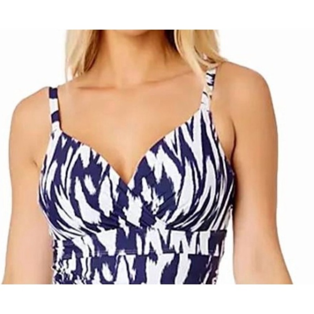 Anne Cole Tankini Top Womens Size M Navy White UPF 50+ Swim Beach Vacation Lined - Picture 8 of 9